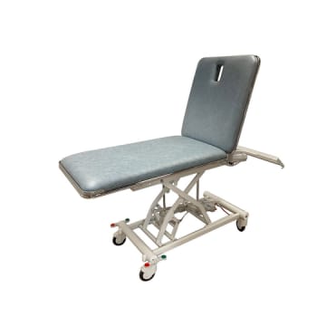 Rehab Care undersøgelsesleje, 2-delt, blå skai, næsehul, el.højde, 200 cm x 70 cm x 47-101 cm