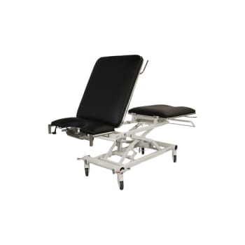 Rehab Care undersøgelsesleje, 3-delt, gyn, sort skai, næsehul, el.højde, hånd, 200 cm x 70 cm x 47-101 cm