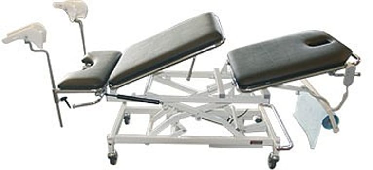 Rehab Care undersøgelsesleje, 3-delt, gyn, sort skai, næsehul, el.højde, hånd, 200 cm x 70 cm x 47-101 cm