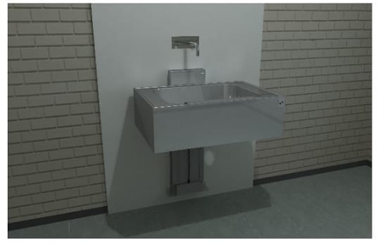 Danish Healthcare Design, hæve sænke vask i rustfri stål m.motor