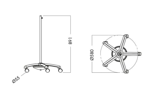 Luxo, Kørbart stativ med 5 hjul, hvid, 103 cm