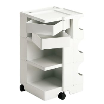 Boby, rullebord, hvid, 3 sektioner, 2 skuffer og 5 hjul, 43 cm x 41 cm x 73 cm
