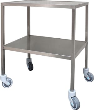 Rustfrit instrumentbord, med 4 svingbare hjul 2 Ø75mm, u. bremse, 60 cm x 45 cm x 85 cm