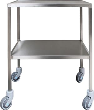 Rustfrit instrumentbord, med 4 svingbare hjul 2 Ø75mm, u. bremse, 60 cm x 45 cm x 85 cm