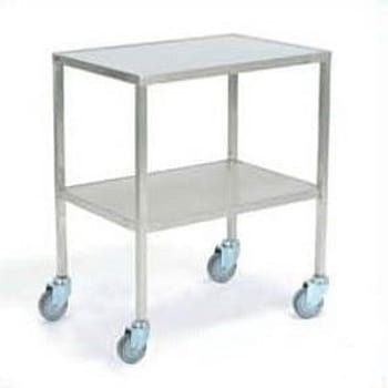 Rustfrit instrumentbord, med 4 svingbare hjul Ø100mm, 2 med bremse, 70 cm x 50 cm x 85 cm