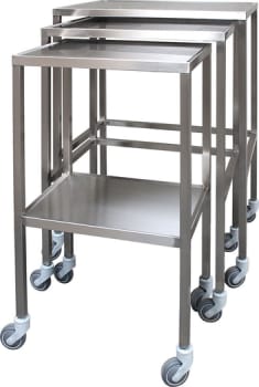 Indskudsborde, rustfrit x3, med Ø 75mm hjul, 70 cm x 50 cm x 85 cm