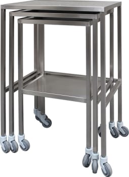 Indskudsborde, rustfrit x3, med Ø 75mm hjul, 70 cm x 50 cm x 85 cm