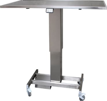 Bagbord, rustfrit med elektrisk hæve-sænk og Ø 75mm hjul, 55 cm x 95 cm