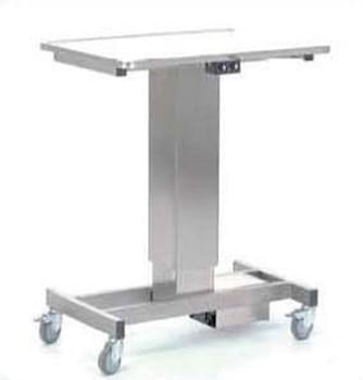 Bagbord, rustfrit med elektrisk hæve-sænk og Ø 75mm hjul, 60 cm x 120 cm