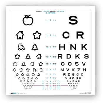 ISOeyes, Synstavle, 3 m, Eyekey & Optican A, hvid, 25 cm x 100 cm