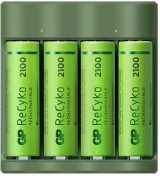 GP, Genopladelige batterier AA x 4 m. oplader, AA