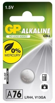GP, knapcellebatteri, alkaline 1,5V, LR44