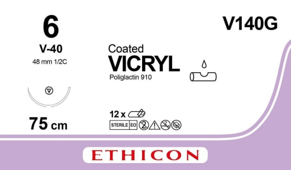 Ethicon Vicryl, sutur, violet, 75 cm, BPT-1 nål, steril, 6-0