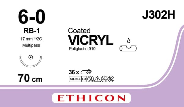 Ethicon Vicryl, Sutur, RB-1 nål, MP 17mm, violet, steril, 6-0