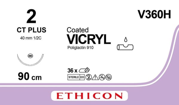 Ethicon Vicryl, sutur, violet, 90 cm med CT nål steril, 2