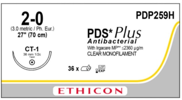 Ethicon PDS Plus, sutur, violet, 70 cm med V-6 nål, steril, 3-0