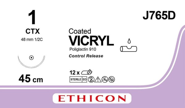 Ethicon Vicryl, sutur, violet, 8 x 45 cm med CTX nål, steril, 1