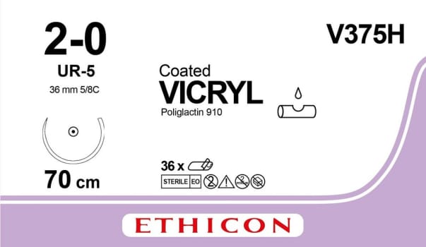 Ethicon Vicryl, sutur, violet, 70 cm med UR-5 nål, steril, 2-0