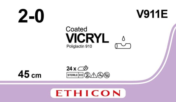 Ethicon Vicryl, sutur, ufarvet, 12 x 45 cm, steril, 2-0