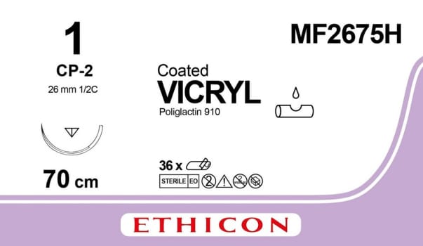 Ethicon Vicryl, sutur, violet, 70 cm med CT-2 nål, steril, 1