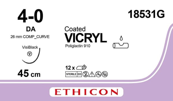 Ethicon Vicryl, sutur, violet, 45 cm med DA nål, VISI-BLACK, steri, 4-0