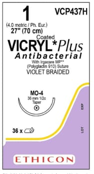Ethicon Vicryl Plus, sutur med MO-4 nål 36 mm, 90 cm, steril, 1
