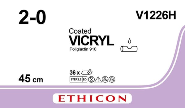 Ethicon Vicryl, sutur, violet, 6 x 45 cm, steril, 2-0