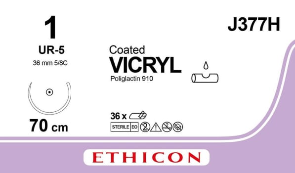 Ethicon Vicryl, sutur, violet, 70 cm med UR-5 nål, steril, 1