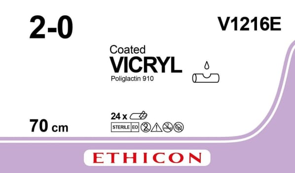 Ethicon Vicryl, sutur, violet, 5 x 70 cm uden nål, steril, 2-0