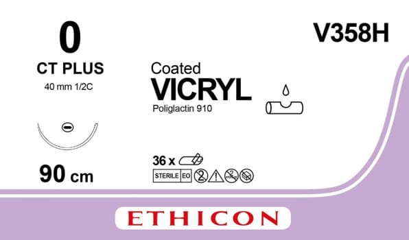 Ethicon Vicryl, sutur, farvet, 90 cm med CT-plus nål, steril, 0