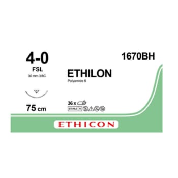 Ethicon Ethilon, sutur, sort, monofilament, FSL nål, 75 cm