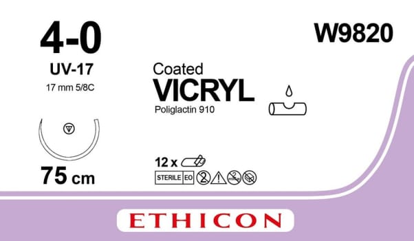 Ethicon Vicryl, sutur, 75 cm, ufarvet, UV-17 nål, steril, 4-0