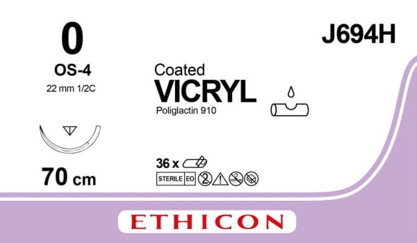 Ethicon Vicryl, Sutur, ufarvet, 70 cm med OS-4 nål, steril, 0