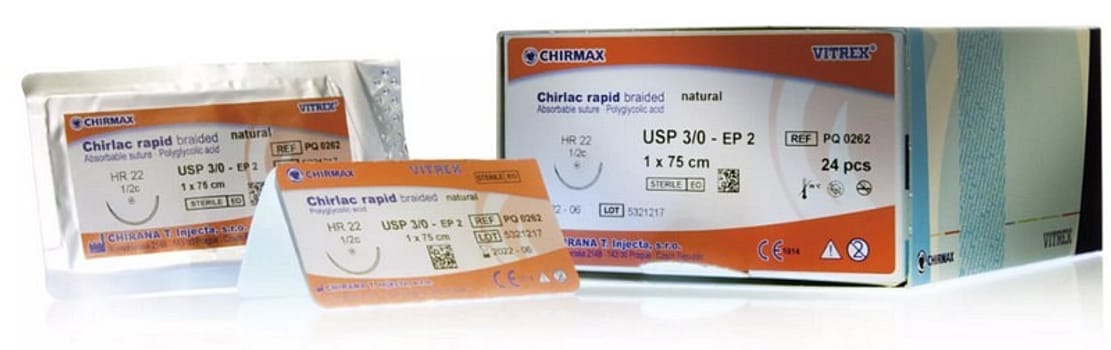 Vitrex Chirlac rapid, sutur, ufarvet, 75 cm, HR 22, steril, 3-0