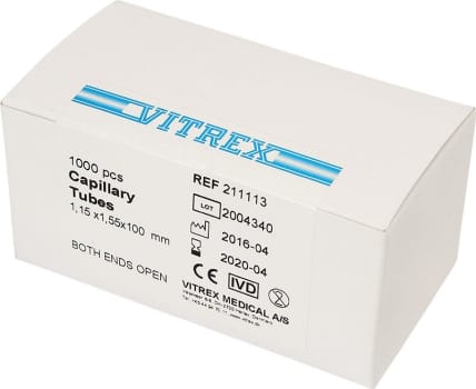 Vitrex, hårrør, d1,15mm, D1,55mm, 100 mm