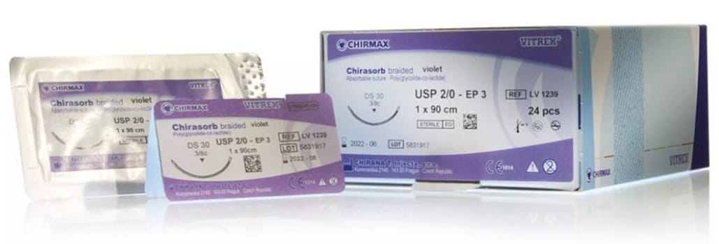 Vitrex Chirasorb, sutur, violet, 45 cm, 2x VLZ 8 nål, 350um, steril, 6-0