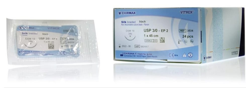 Vitrex Silk, sutur, sort, 45 cm, DS 19 nål, steril, 4-0