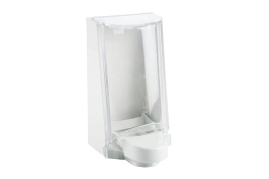 Sterisol, vægdispenser, hvid m/klar plexilåg, kort plastarm, 0,7 l