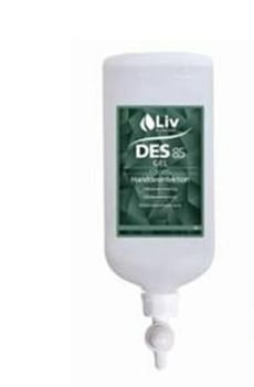 Liv, hånddesinfektion gel 85% m. pumpe til dispenser, 1000 ml