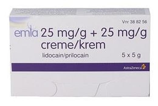 EMLA, Håndkøbsmedicin creme 5%, 5x5g + plaster HF
