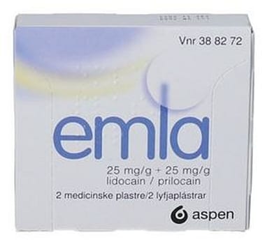 EMLA, Håndkøbsmedicin, plast, kvadrat 2 stk, 6,3 cm x 6,3 cm