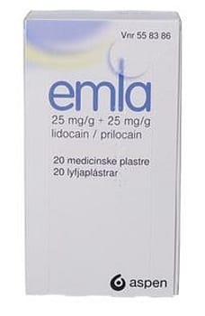 EMLA, Håndkøbsmedicin plaster, Kvadratiske (6,3x6,3cm), 20 stk
