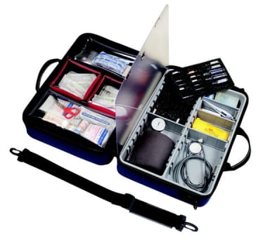 Medicare lægetaske, XL kunststof blå, m/ruminddeling og skulderstrop