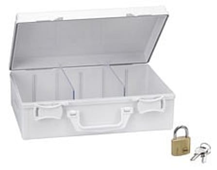 Sygeplejekasse med låg, sygeplejekasse m.låg & 2 rumdelere u.hængelås hvid, 40 cm x 28 cm x 13 cm