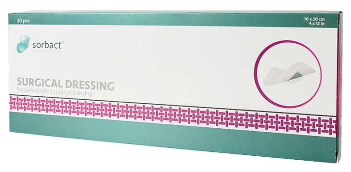 Sorbact Surgical, bandage, sårpude 5x25cm, steril, 10 cm x 30 cm