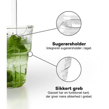 Drinksaver, glas og låg i gaveæske