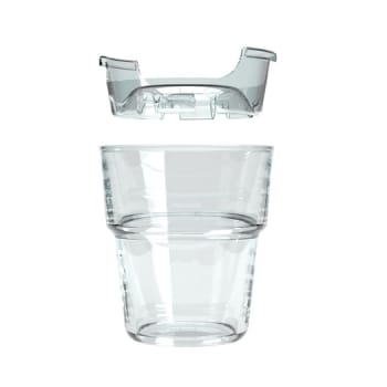 Drinksaver, glas og låg i gaveæske