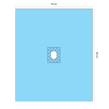 365, Hulstykke m. klæb, 2 lag,hul 6x8, steril, 75 x 90 cm