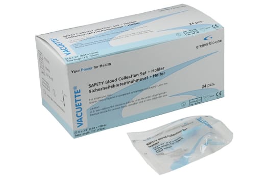 Vacuette, blodprøvetagningssæt med holder, pushbutton, 19cm, 23G x 3/4in, 0,6 mm x 19 mm