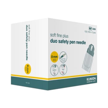 Klinion, duo, penkanyle med sikkerhed, steril, 8 mm x 0,30 mm (30G)